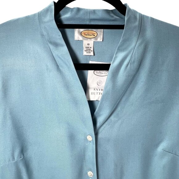 NWOT Talbots Womens 10 Blue Silk Wool Blend Blouse Button Up V Neckline Elegant - Picture 2 of 12